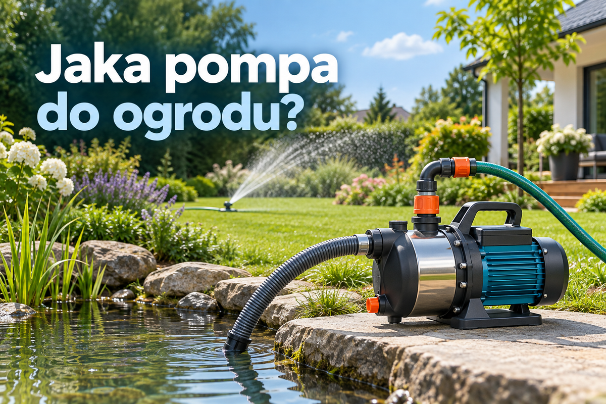 Pompa ogrodowa przy zbiorniku wodnym i działający zraszacz – poradnik wyboru
