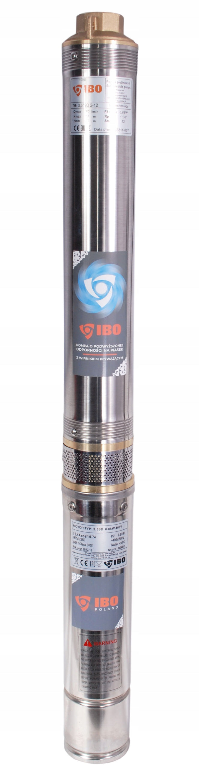 POMPA GŁĘBINOWA IBO 3,5" SD 2-12 0,8kW 400V 70L/MIN 20m KABLA ANTYPIASKOWA