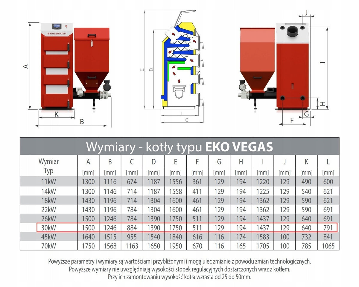 KOCIOŁ NA EKOGROSZEK - STALMARK EKO VEGAS 30 KW - 5 KLASA A+ AUTO-PODAJNIK