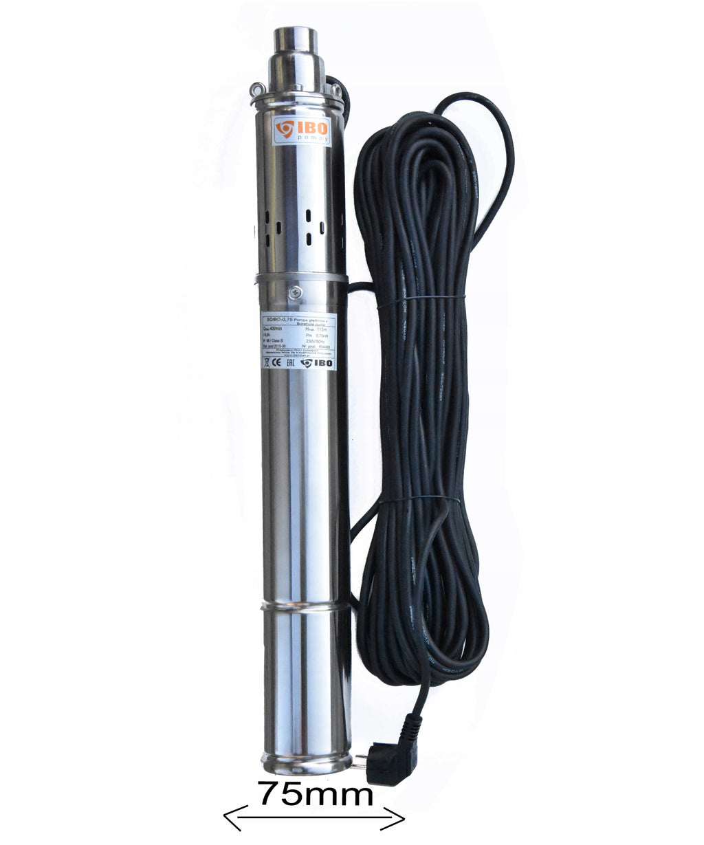 POMPA GŁĘBINOWA ŚRUBOWA 3" IBO SQIBO 0,75 750W 2400L/H KABEL 25M DO STUDNI