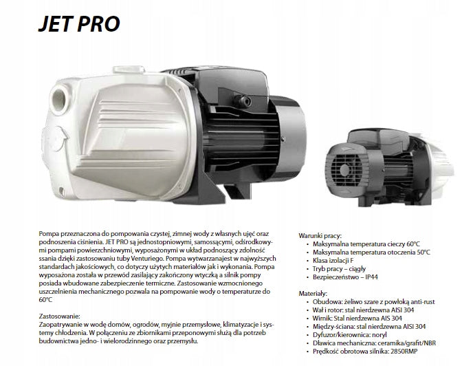 POMPA POWIERZCHNIOWA HYDROFOROWA DO WODY - IBO JET 1500 PRO1500 W 7200 l/h