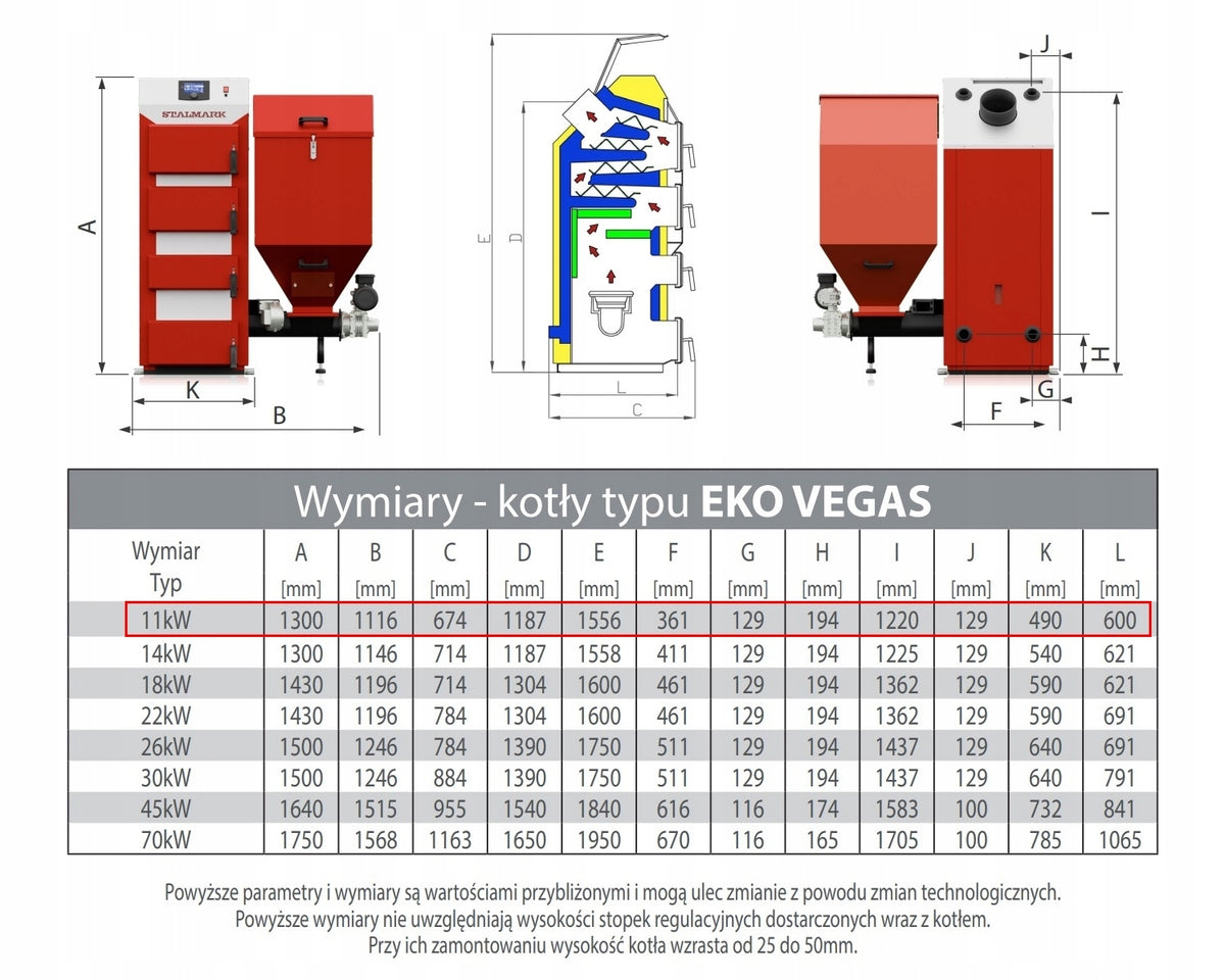 KOCIOŁ NA EKOGROSZEK - STALMARK EKO VEGAS 11 KW - 5 KLASA A+ AUTO-PODAJNIK
