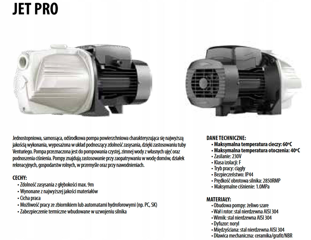 POMPA POWIERZCHNIOWA HYDROFOROWA DO WODY IBO JET 1100 PRO 1100 W 4200 l/h