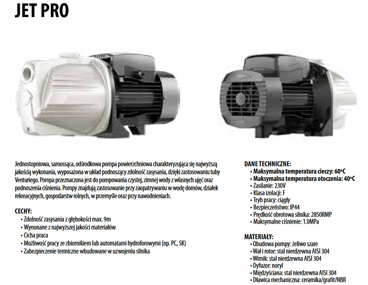 POMPA POWIERZCHNIOWA HYDROFOROWA DO WODY IBO JET 1100 PRO 1100 W 4200 l/h