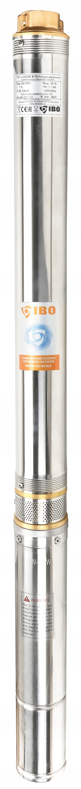 POMPA GŁĘBINOWA 3,5" IBO SDM 3-15 230V 1100W KABEL 20M ANTYPIASKOWA