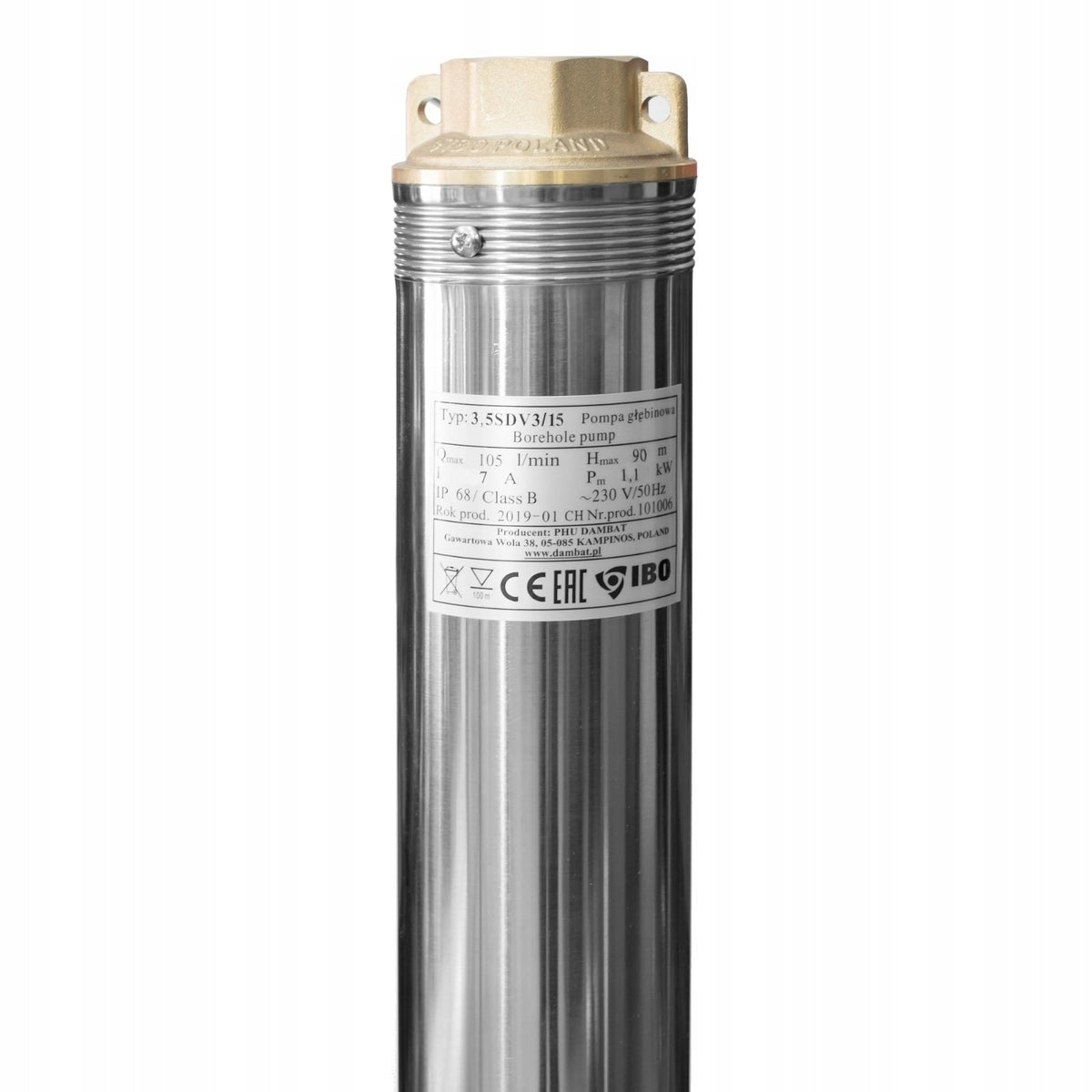 POMPA GŁĘBINOWA ANTYPIASKOWA IBO 3,5" SDM3/11 800W 105 l/min KABEL 20M