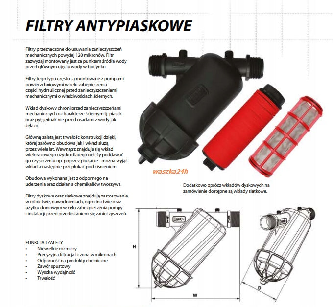 FILTR ANTYPIASKOWY SIATKOWY DO WODY POMPY HYDROFORU NAWADNIANIA - 1" CAL GZ