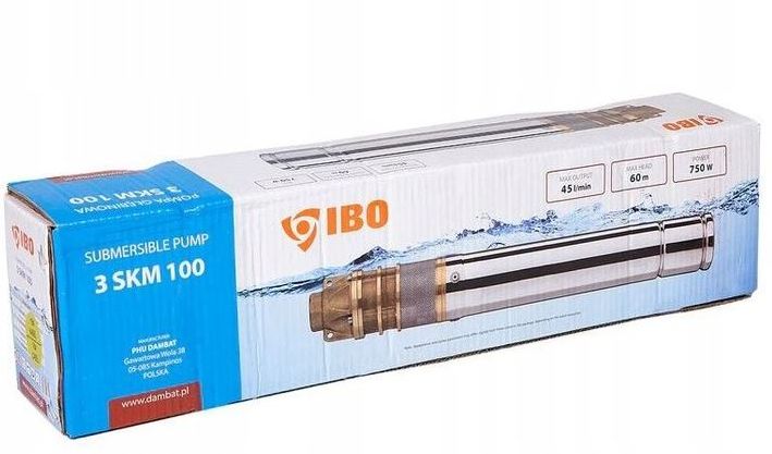 POMPA GŁĘBINOWA 3" IBO SKM 100 750W 230V KABEL 20M DO STUDNI OCZKA BASENU